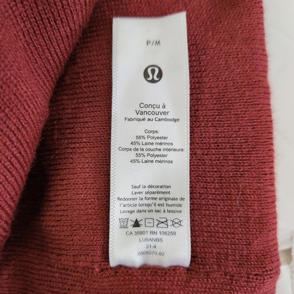 LULULEMON Burgundy Maroon Merino blend Logo Beanie Reversible Knit Hat one size - Picture 7 of 11
